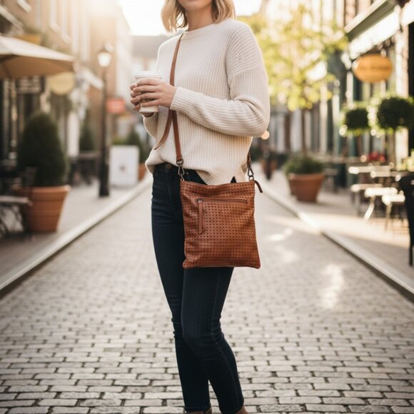 Platania Made In Italy Studded Leather Light Cognac Cross Body Shoulder … - Picture 11 of 11